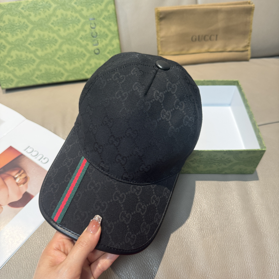 Gucci 配包装布袋 Gucci(古奇) 棒球帽 竖条小织带 1:1开模订制 帆布料+头层牛皮