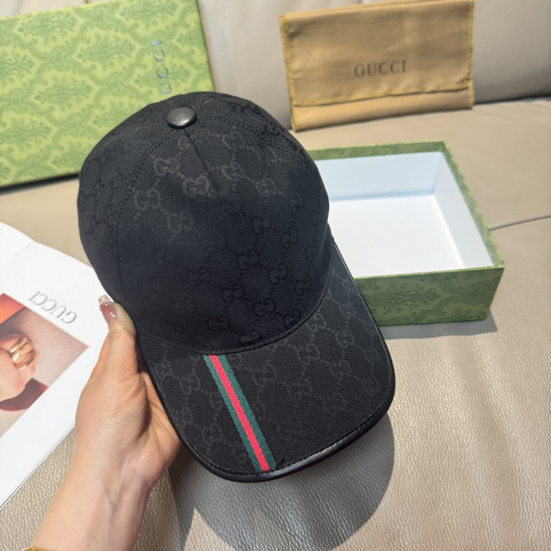 Gucci 配包装布袋 Gucci(古奇) 棒球帽 竖条小织带 1:1开模订制 帆布料+头层牛皮