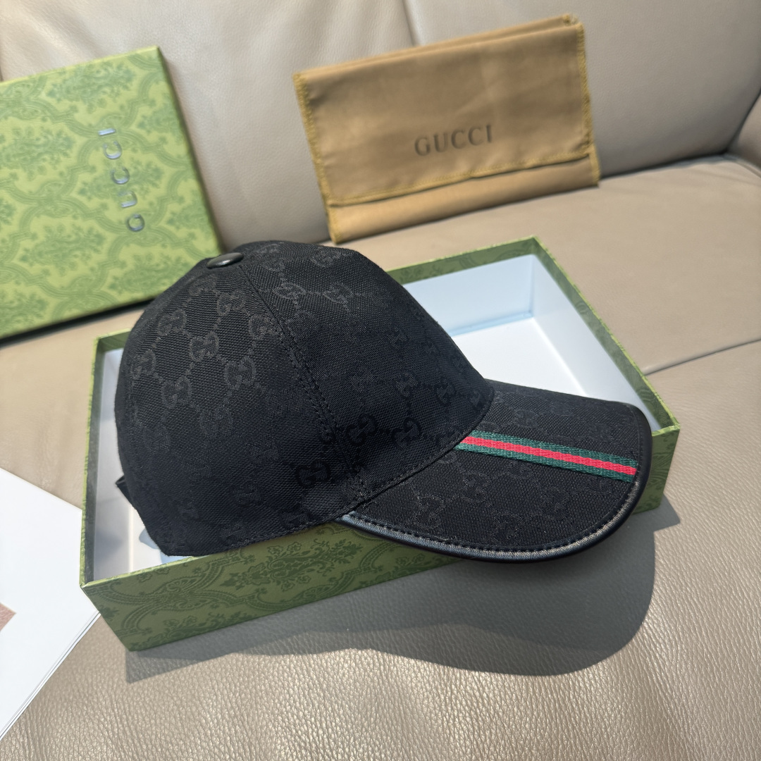 Gucci 配包装布袋 Gucci(古奇) 棒球帽 竖条小织带 1:1开模订制 帆布料+头层牛皮