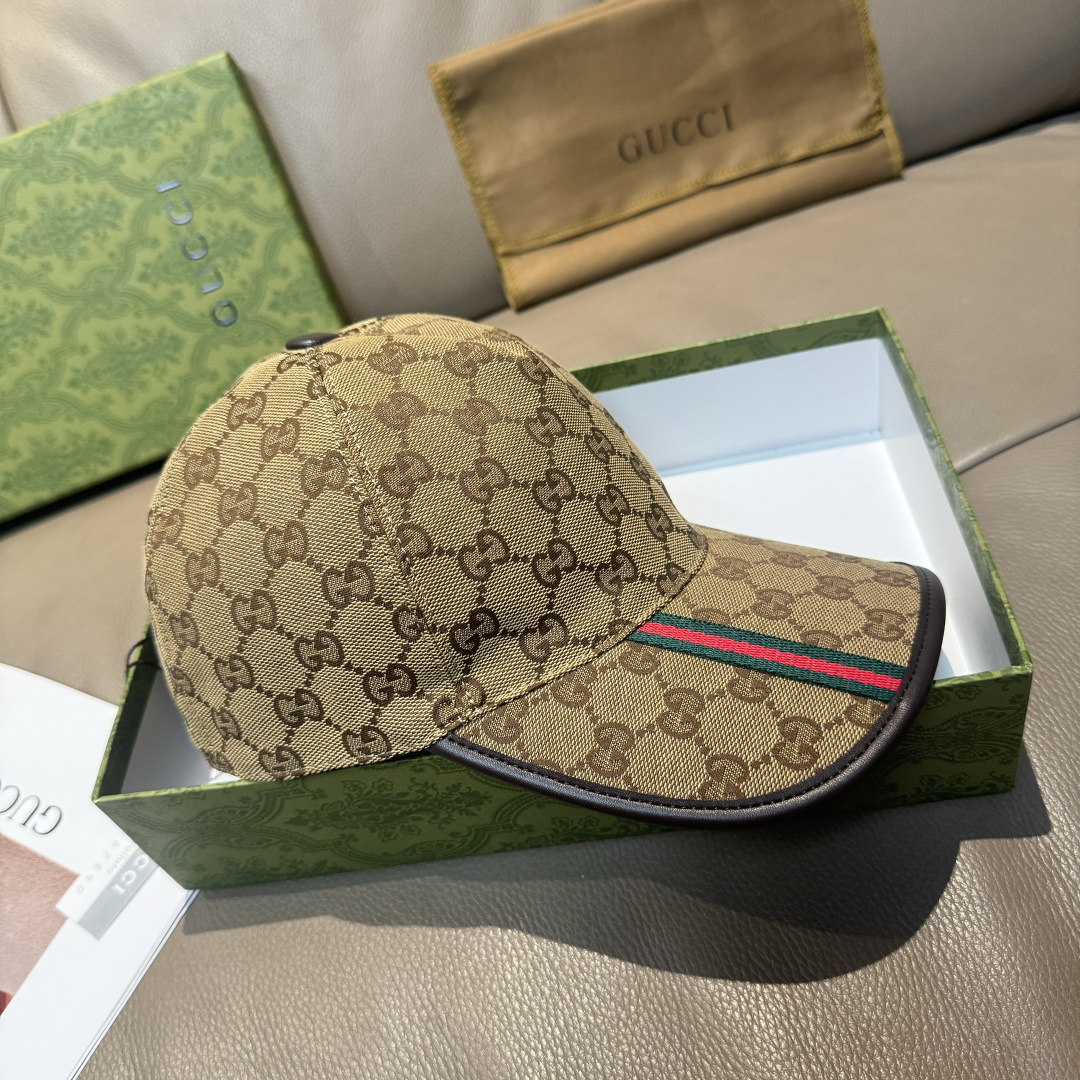 Gucci 配包装布袋 Gucci(古奇) 棒球帽 竖条小织带 1:1开模订制 帆布料+头层牛皮