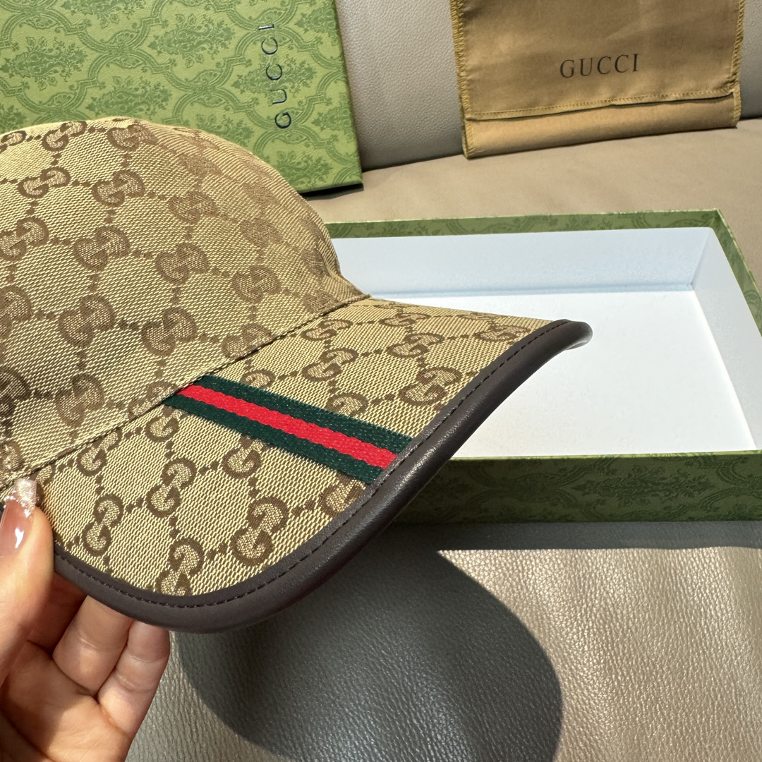 Gucci 配包装布袋 Gucci(古奇) 棒球帽 竖条小织带 1:1开模订制 帆布料+头层牛皮