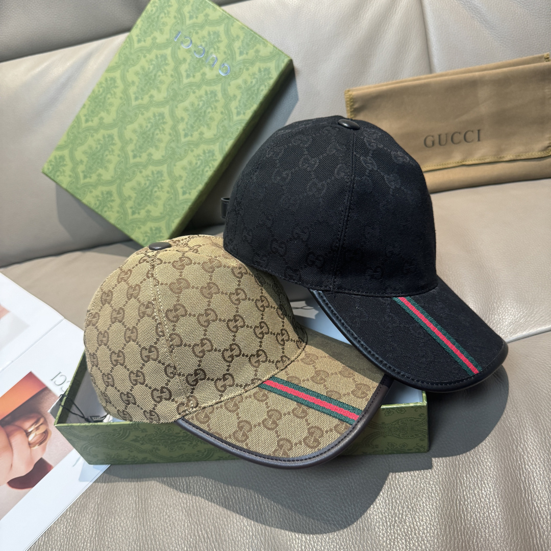 配包装布袋，Gucci(古奇)经典原单棒球帽， 竖条小织带，1:1开模订制，原版帆布料+头层牛皮，真皮包