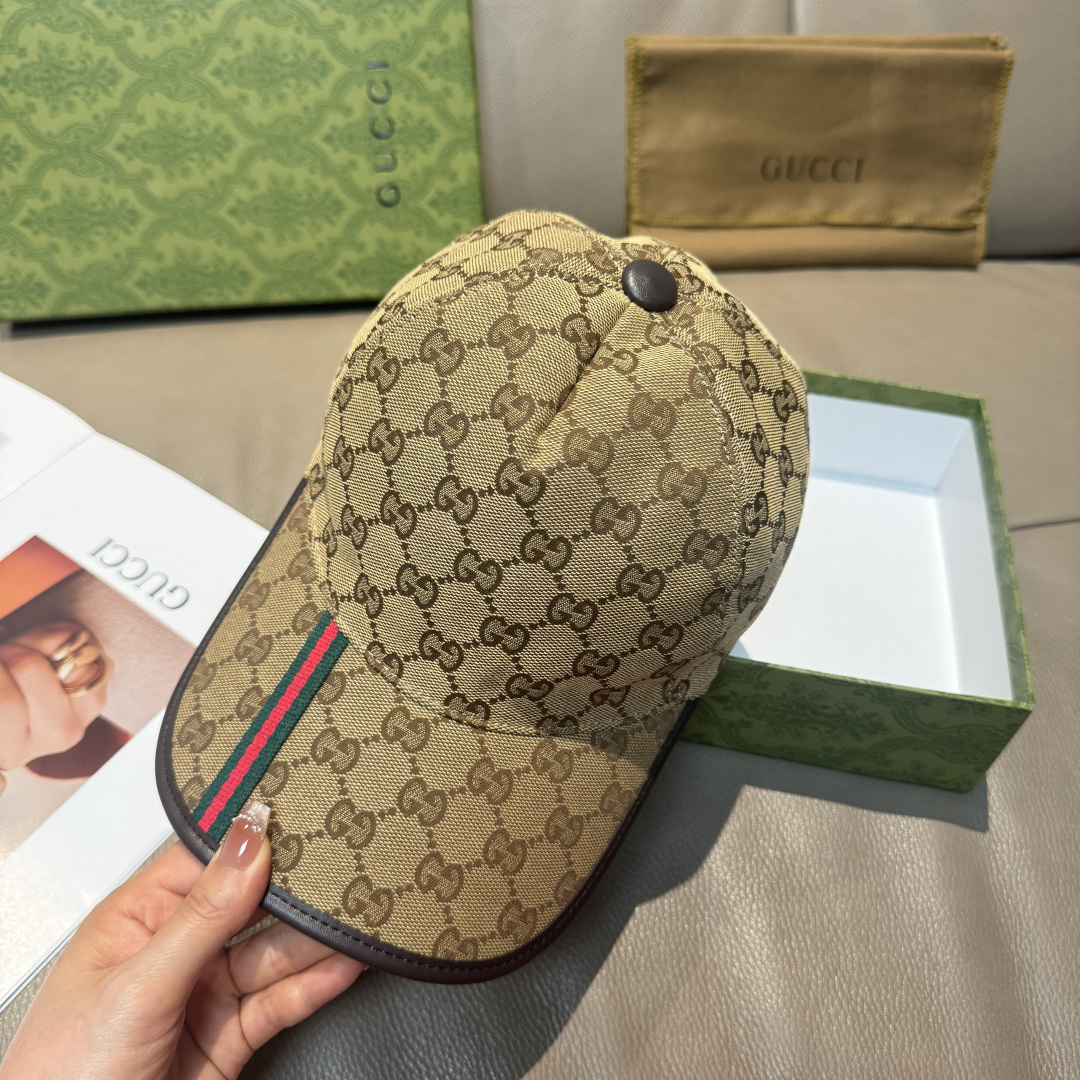 Gucci 配包装布袋 Gucci(古奇) 棒球帽 竖条小织带 1:1开模订制 帆布料+头层牛皮