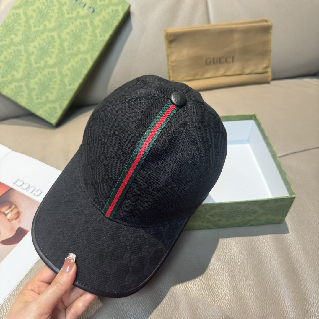 Gucci 配包装布袋 Gucci(古奇) 棒球帽 竖条小织带 1:1开模订制 帆布料+头层牛皮