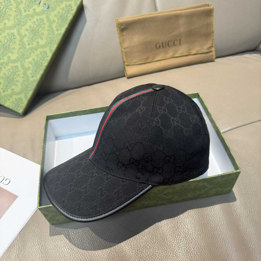 Gucci 配包装布袋 Gucci(古奇) 棒球帽 竖条小织带 1:1开模订制 帆布料+头层牛皮
