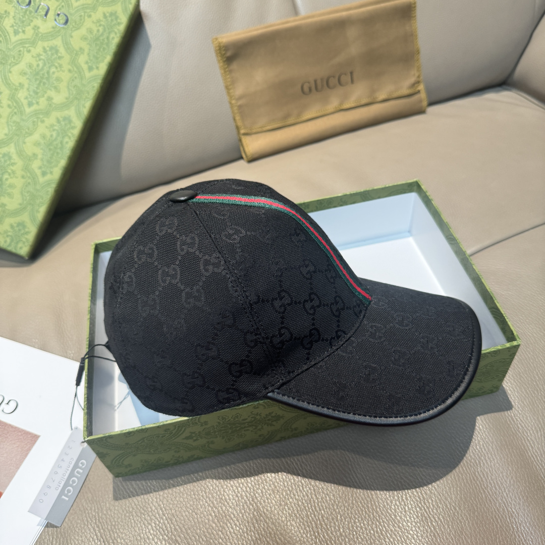 Gucci 配包装布袋 Gucci(古奇) 棒球帽 竖条小织带 1:1开模订制 帆布料+头层牛皮