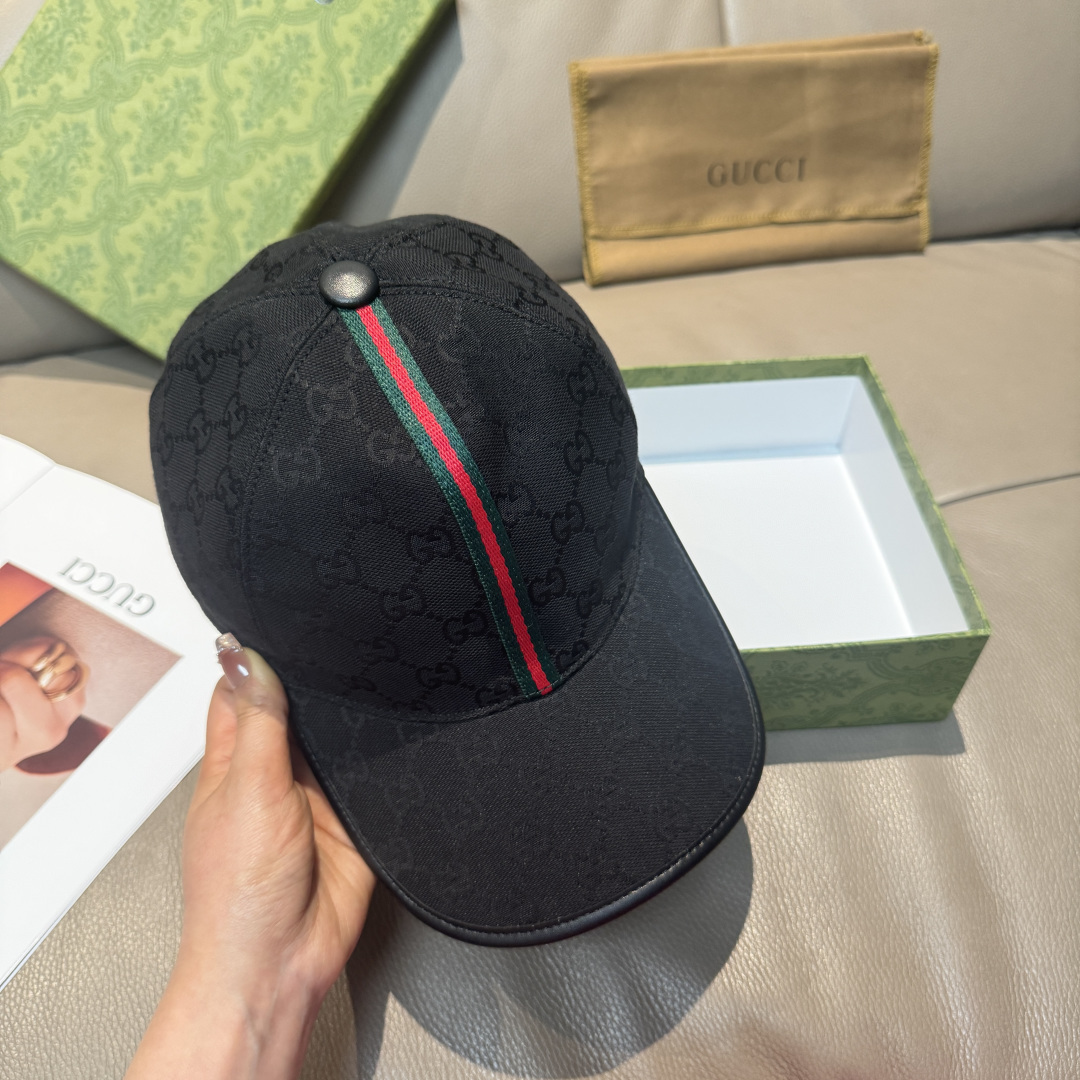 Gucci 配包装布袋 Gucci(古奇) 棒球帽 竖条小织带 1:1开模订制 帆布料+头层牛皮