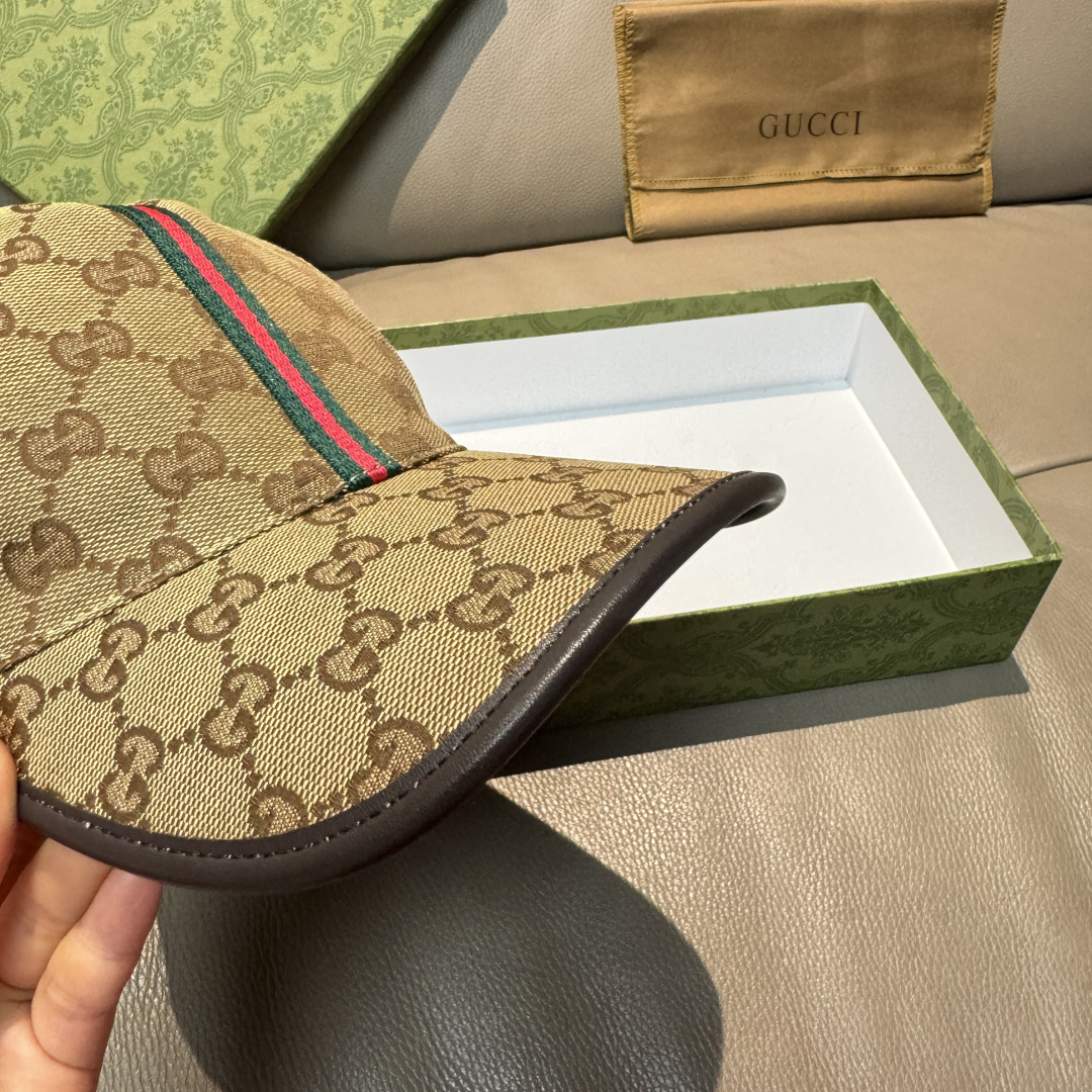 Gucci 配包装布袋 Gucci(古奇) 棒球帽 竖条小织带 1:1开模订制 帆布料+头层牛皮