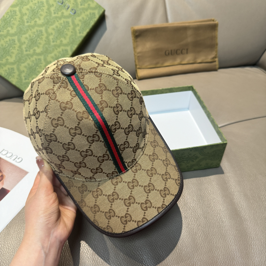 Gucci 配包装布袋 Gucci(古奇) 棒球帽 竖条小织带 1:1开模订制 帆布料+头层牛皮