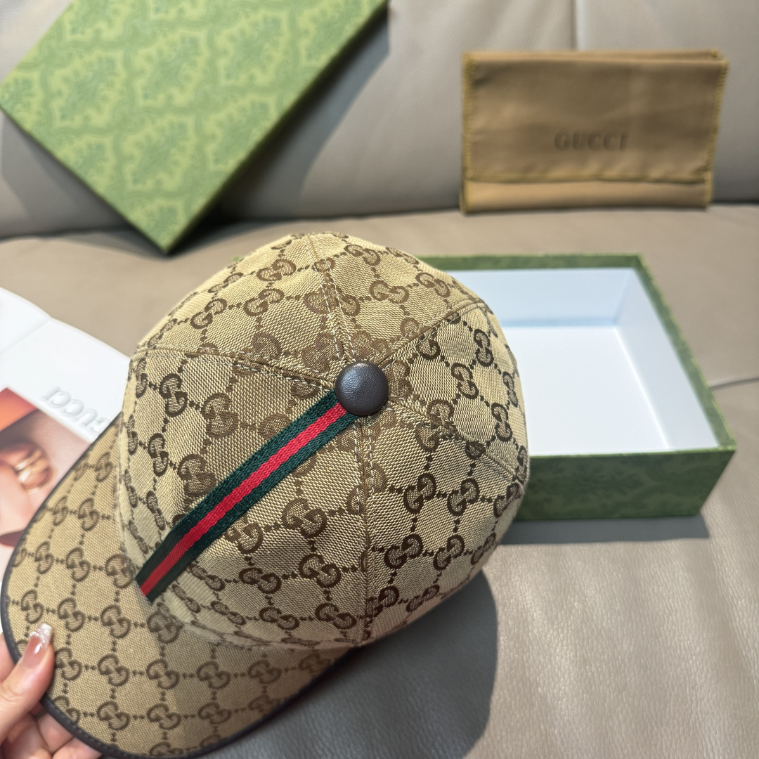 Gucci 配包装布袋 Gucci(古奇) 棒球帽 竖条小织带 1:1开模订制 帆布料+头层牛皮