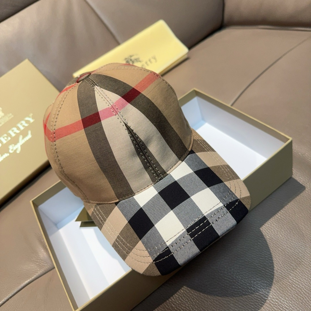 Burberry 配盒子布袋Burberry（巴宝莉） 棒球帽 款 格子 1:1开模订制 帆布面料
