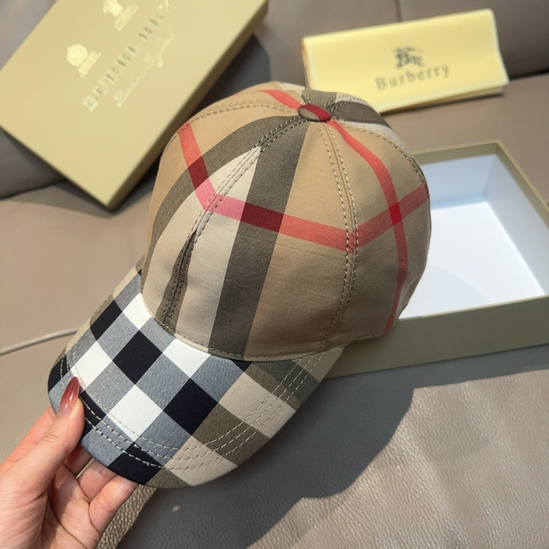 新款出货配盒子布袋Burberry（巴宝莉）原单棒球帽， 专柜热卖款，经典格子，1:1开模订制，帆布面料