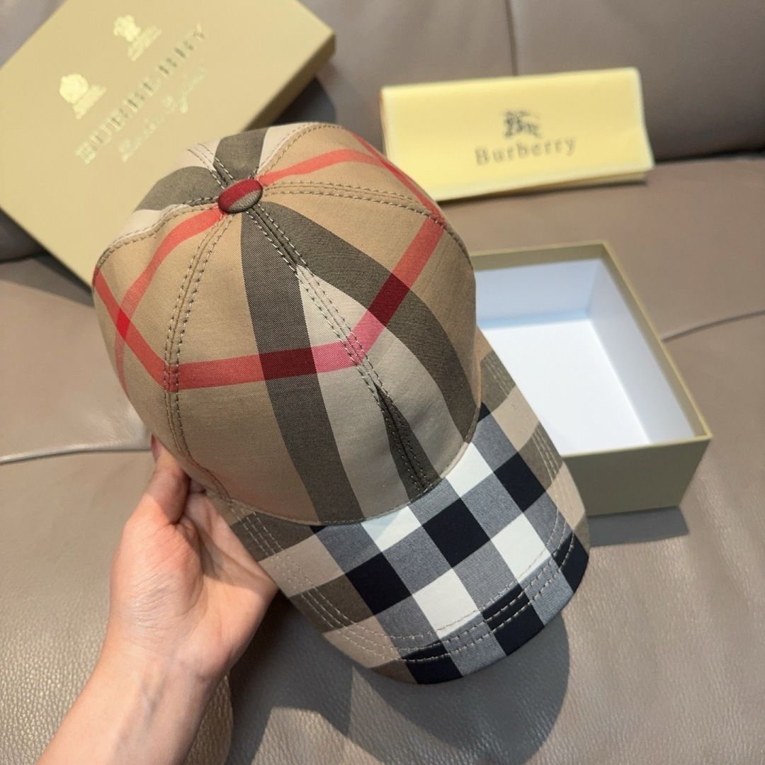 新款出货配盒子布袋Burberry（巴宝莉）原单棒球帽， 专柜热卖款，经典格子，1:1开模订制，帆布面料