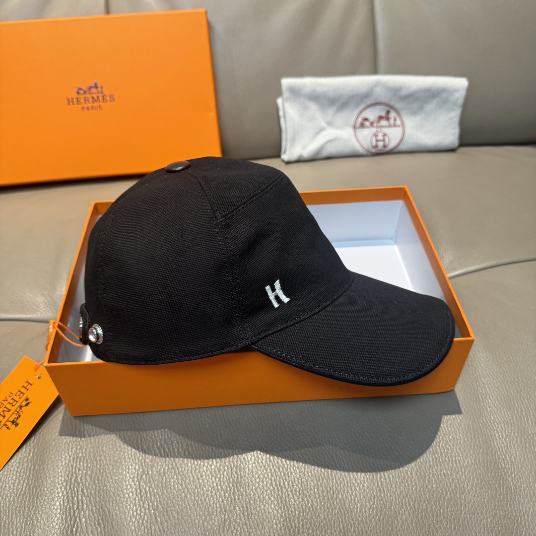 Hermès 配盒子布袋 HERMÈS (爱马仕) 棒球帽 H 开模订制 透气帆布面料+头层牛皮