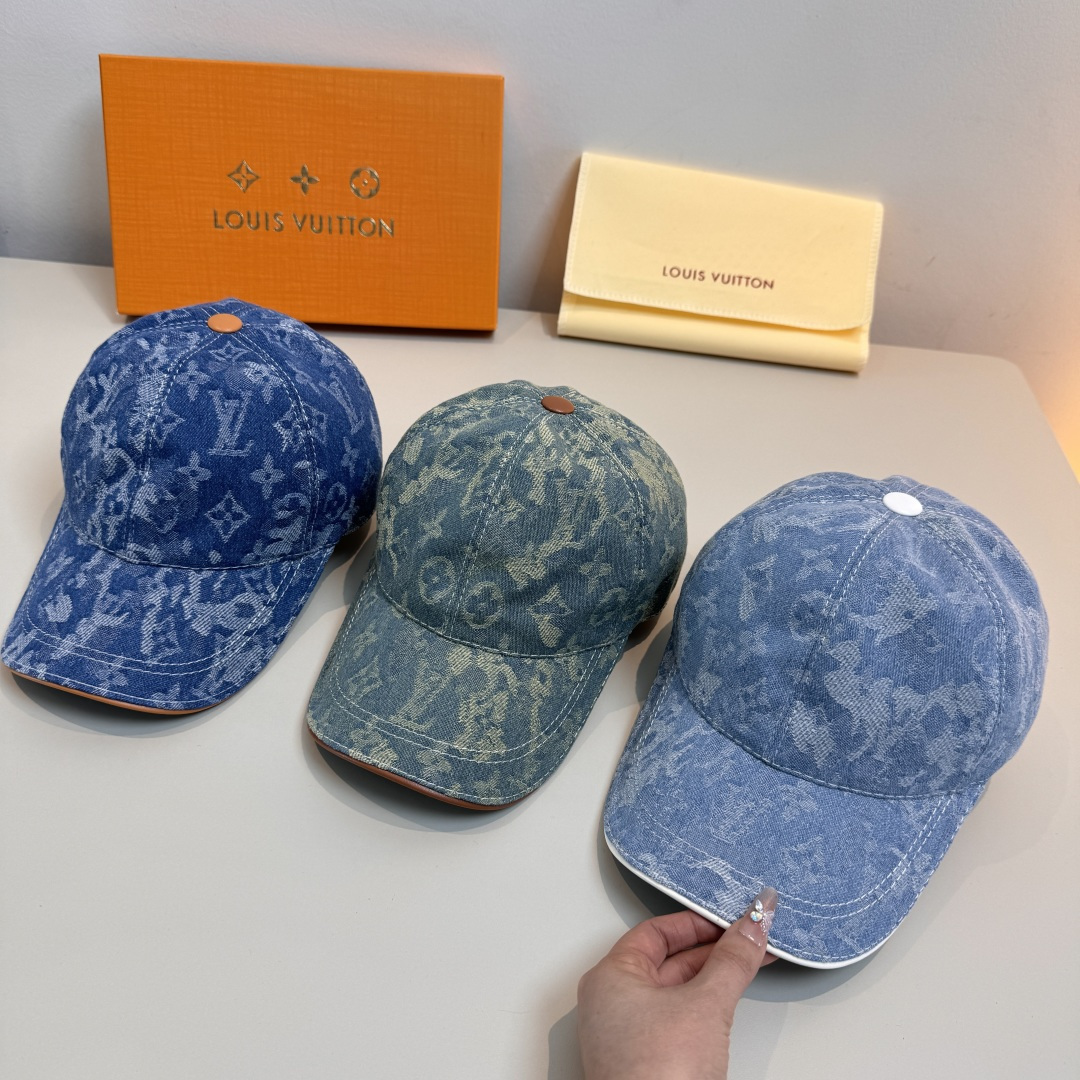 配盒子布袋，LV路易威登新款原单棒球帽，LV牛仔提花，专柜1:1开模订制，原版帆布面料+头层牛皮，轻盈透