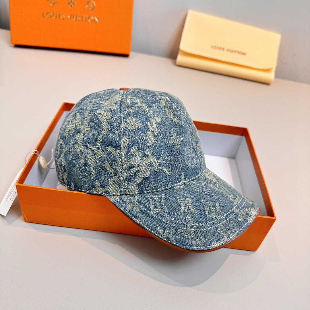 配盒子布袋，LV路易威登新款原单棒球帽，LV牛仔提花，专柜1:1开模订制，原版帆布面料+头层牛皮，轻盈透