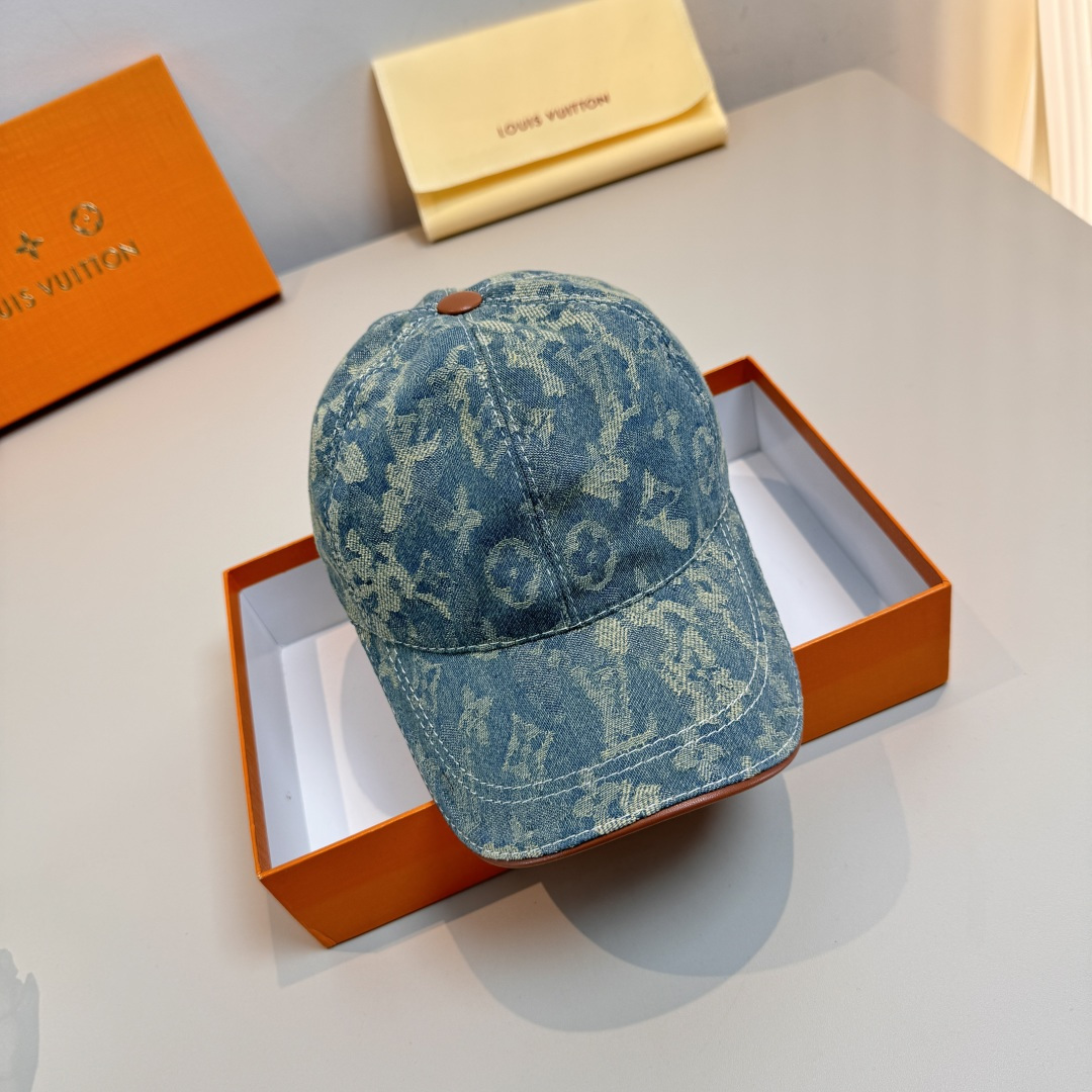 配盒子布袋，LV路易威登新款原单棒球帽，LV牛仔提花，专柜1:1开模订制，原版帆布面料+头层牛皮，轻盈透