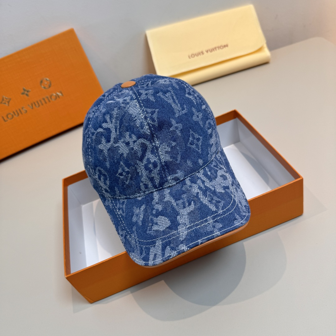 配盒子布袋，LV路易威登新款原单棒球帽，LV牛仔提花，专柜1:1开模订制，原版帆布面料+头层牛皮，轻盈透