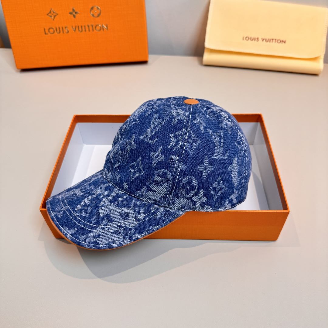 配盒子布袋，LV路易威登新款原单棒球帽，LV牛仔提花，专柜1:1开模订制，原版帆布面料+头层牛皮，轻盈透