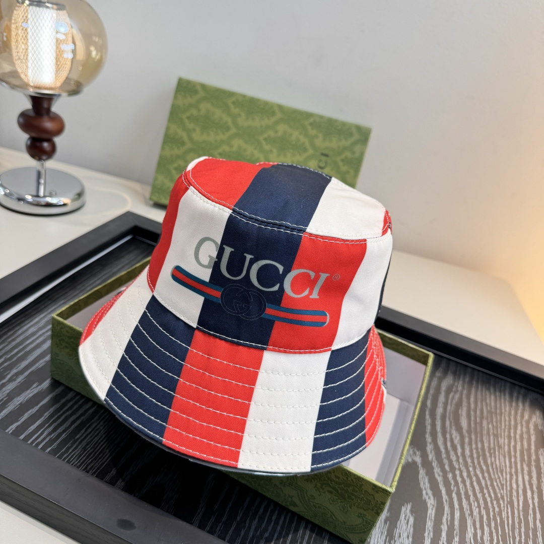 配包装布袋，Gucci古奇新款原单渔夫帽，丝印GUCCI，专柜1:1开模订制，原版帆布料+纯棉里衬，轻盈