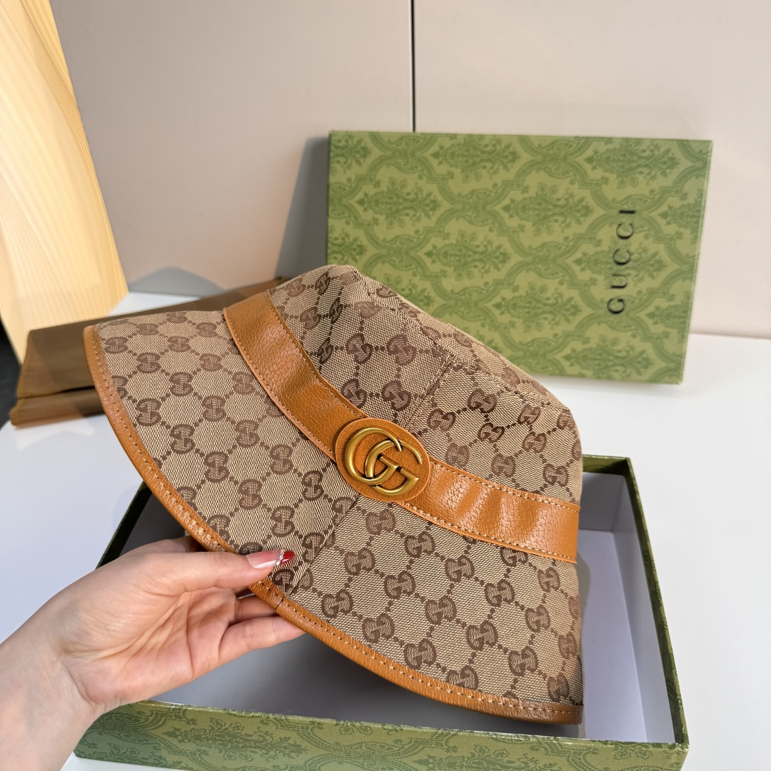 配包装布袋，Gucci古奇新款原单渔夫帽，金属大双G，专柜1:1开模订制，原版帆布料+纯棉里衬，轻盈透气