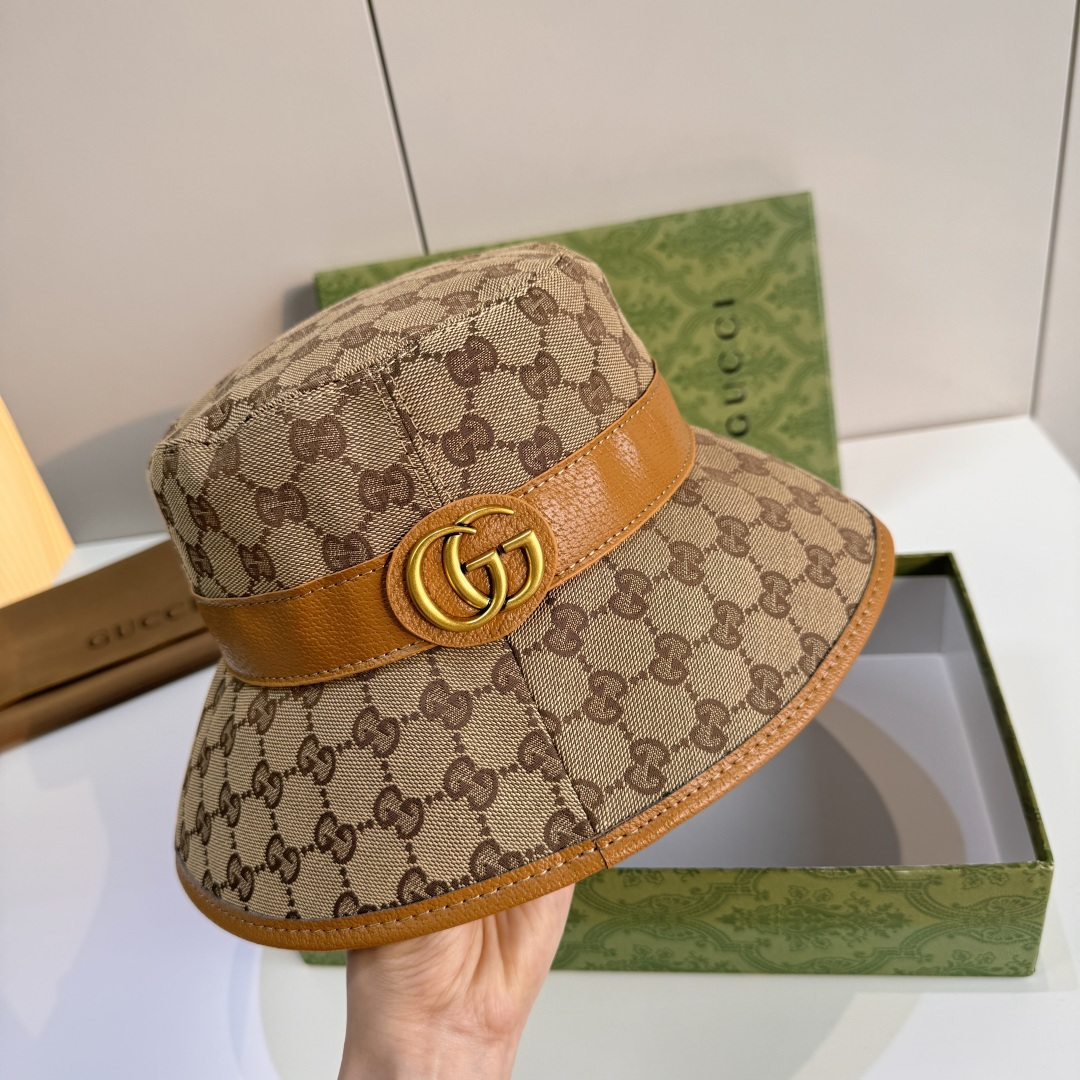 配包装布袋，Gucci古奇新款原单渔夫帽，金属大双G，专柜1:1开模订制，原版帆布料+纯棉里衬，轻盈透气