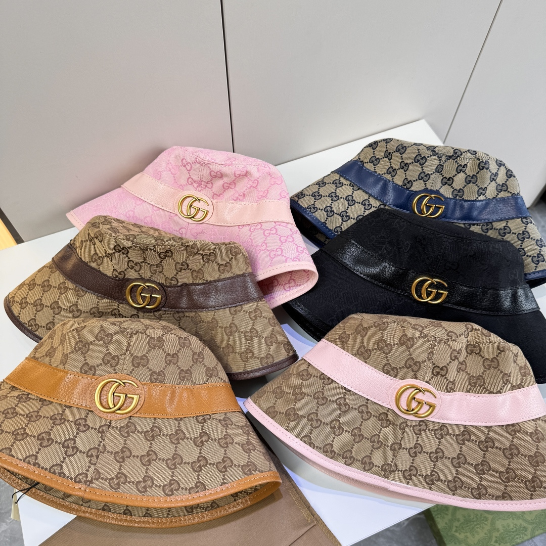 配包装布袋，Gucci古奇新款原单渔夫帽，金属大双G，专柜1:1开模订制，原版帆布料+纯棉里衬，轻盈透气