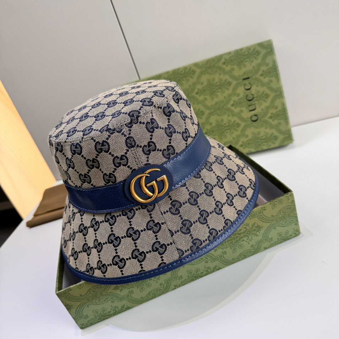 配包装布袋，Gucci古奇新款原单渔夫帽，金属大双G，专柜1:1开模订制，原版帆布料+纯棉里衬，轻盈透气
