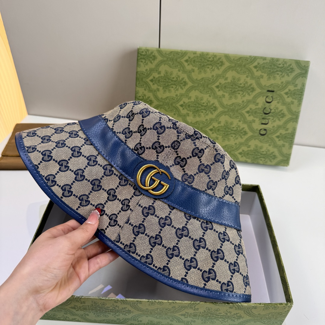 配包装布袋，Gucci古奇新款原单渔夫帽，金属大双G，专柜1:1开模订制，原版帆布料+纯棉里衬，轻盈透气