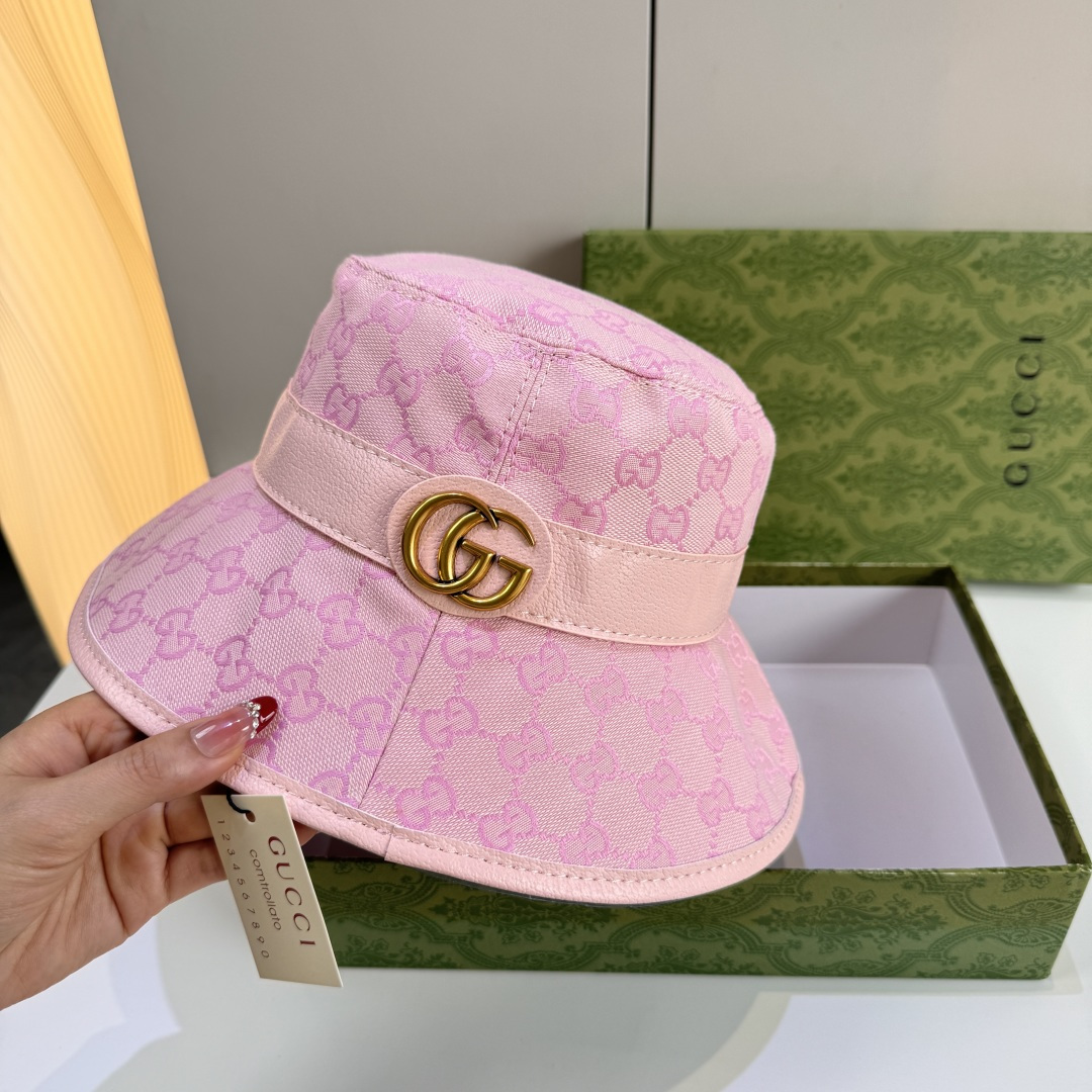 配包装布袋，Gucci古奇新款原单渔夫帽，金属大双G，专柜1:1开模订制，原版帆布料+纯棉里衬，轻盈透气