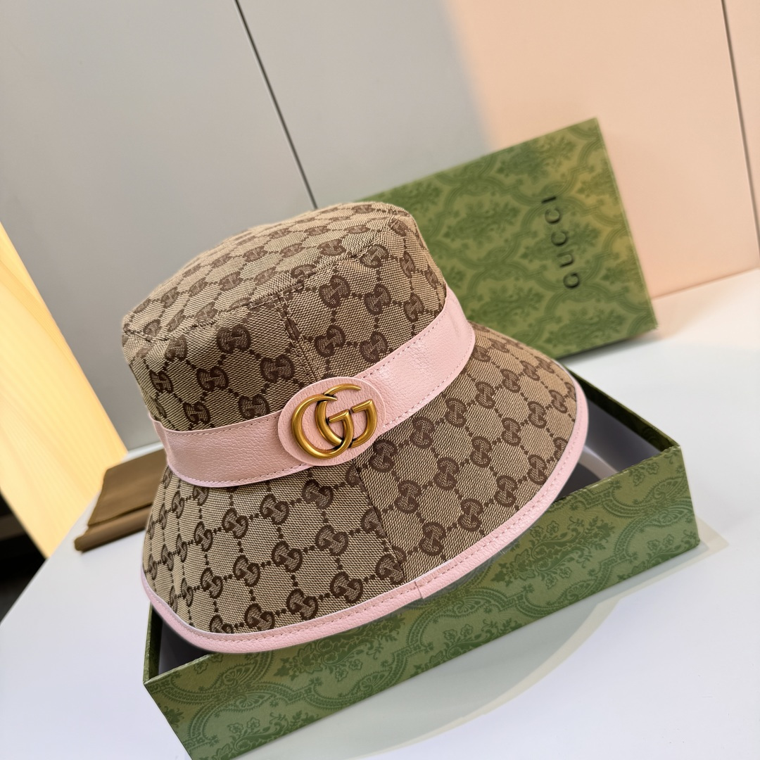 配包装布袋，Gucci古奇新款原单渔夫帽，金属大双G，专柜1:1开模订制，原版帆布料+纯棉里衬，轻盈透气