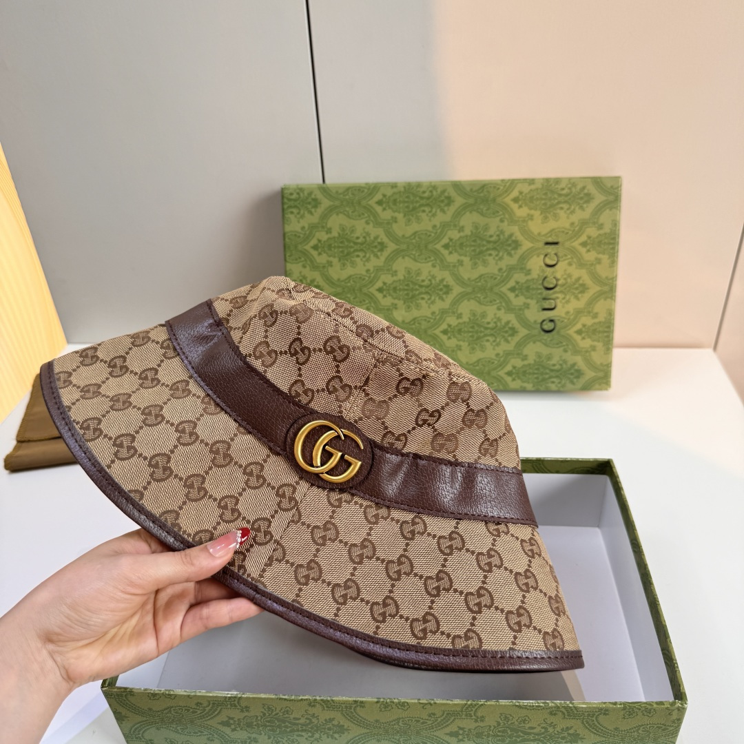 配包装布袋，Gucci古奇新款原单渔夫帽，金属大双G，专柜1:1开模订制，原版帆布料+纯棉里衬，轻盈透气
