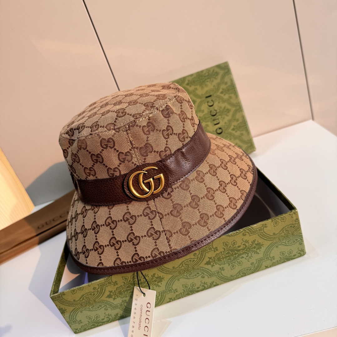 配包装布袋，Gucci古奇新款原单渔夫帽，金属大双G，专柜1:1开模订制，原版帆布料+纯棉里衬，轻盈透气
