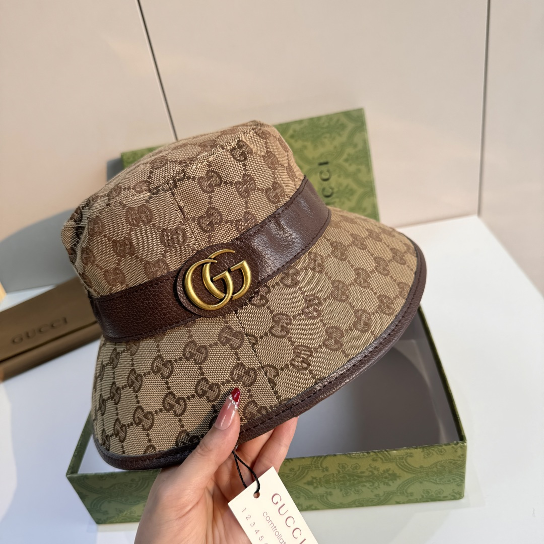 配包装布袋，Gucci古奇新款原单渔夫帽，金属大双G，专柜1:1开模订制，原版帆布料+纯棉里衬，轻盈透气