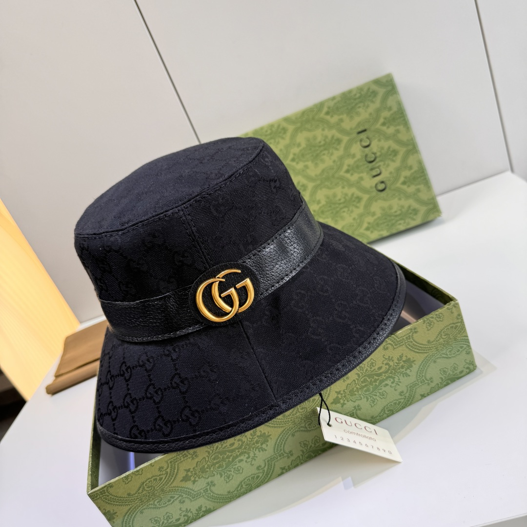 配包装布袋，Gucci古奇新款原单渔夫帽，金属大双G，专柜1:1开模订制，原版帆布料+纯棉里衬，轻盈透气