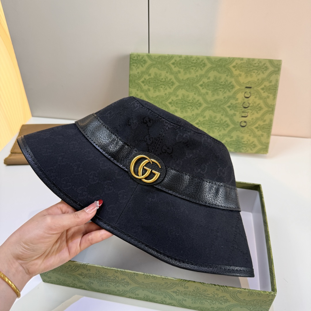 配包装布袋，Gucci古奇新款原单渔夫帽，金属大双G，专柜1:1开模订制，原版帆布料+纯棉里衬，轻盈透气
