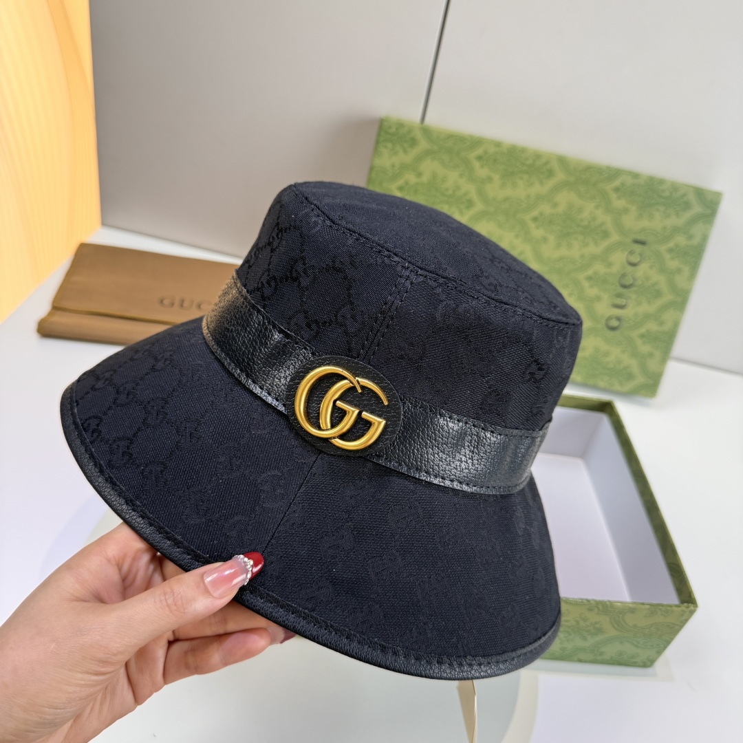 配包装布袋，Gucci古奇新款原单渔夫帽，金属大双G，专柜1:1开模订制，原版帆布料+纯棉里衬，轻盈透气
