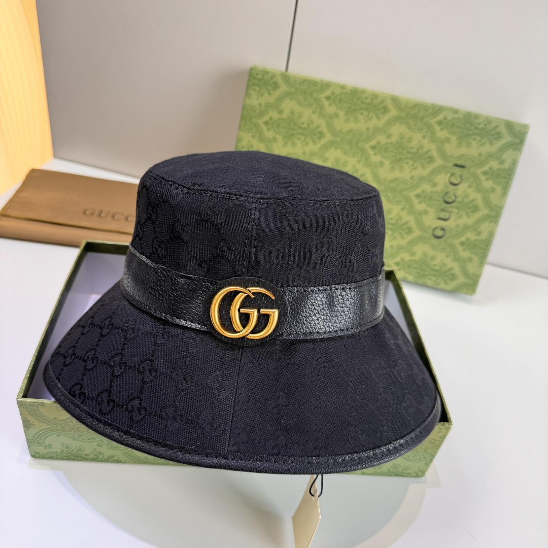配包装布袋，Gucci古奇新款原单渔夫帽，金属大双G，专柜1:1开模订制，原版帆布料+纯棉里衬，轻盈透气