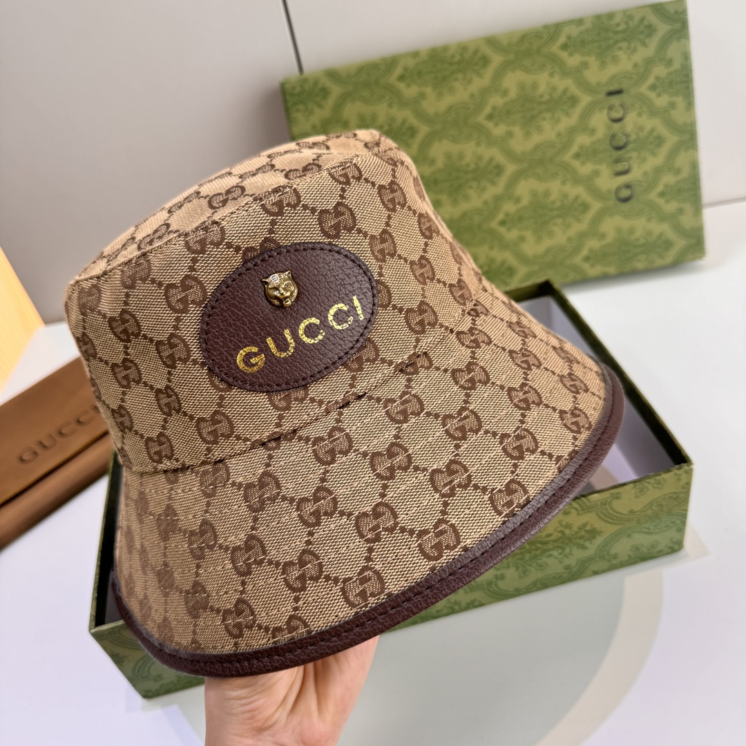 配包装布袋，Gucci古奇新款原单渔夫帽，小虎头，专柜1:1开模订制，原版帆布料+纯棉里衬，轻盈透气！质