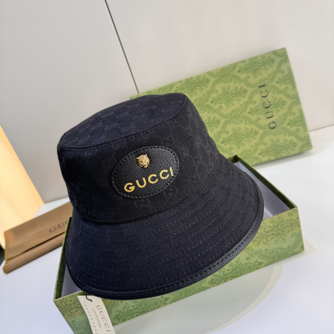 配包装布袋，Gucci古奇新款原单渔夫帽，小虎头，专柜1:1开模订制，原版帆布料+纯棉里衬，轻盈透气！质