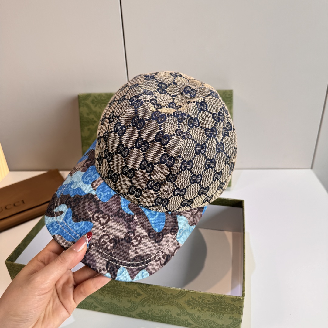 配盒子布袋，Gucci(古奇)新款原单棒球帽， 迷彩小双G，专柜热卖款，1:1开模订制，原版帆布料，时尚