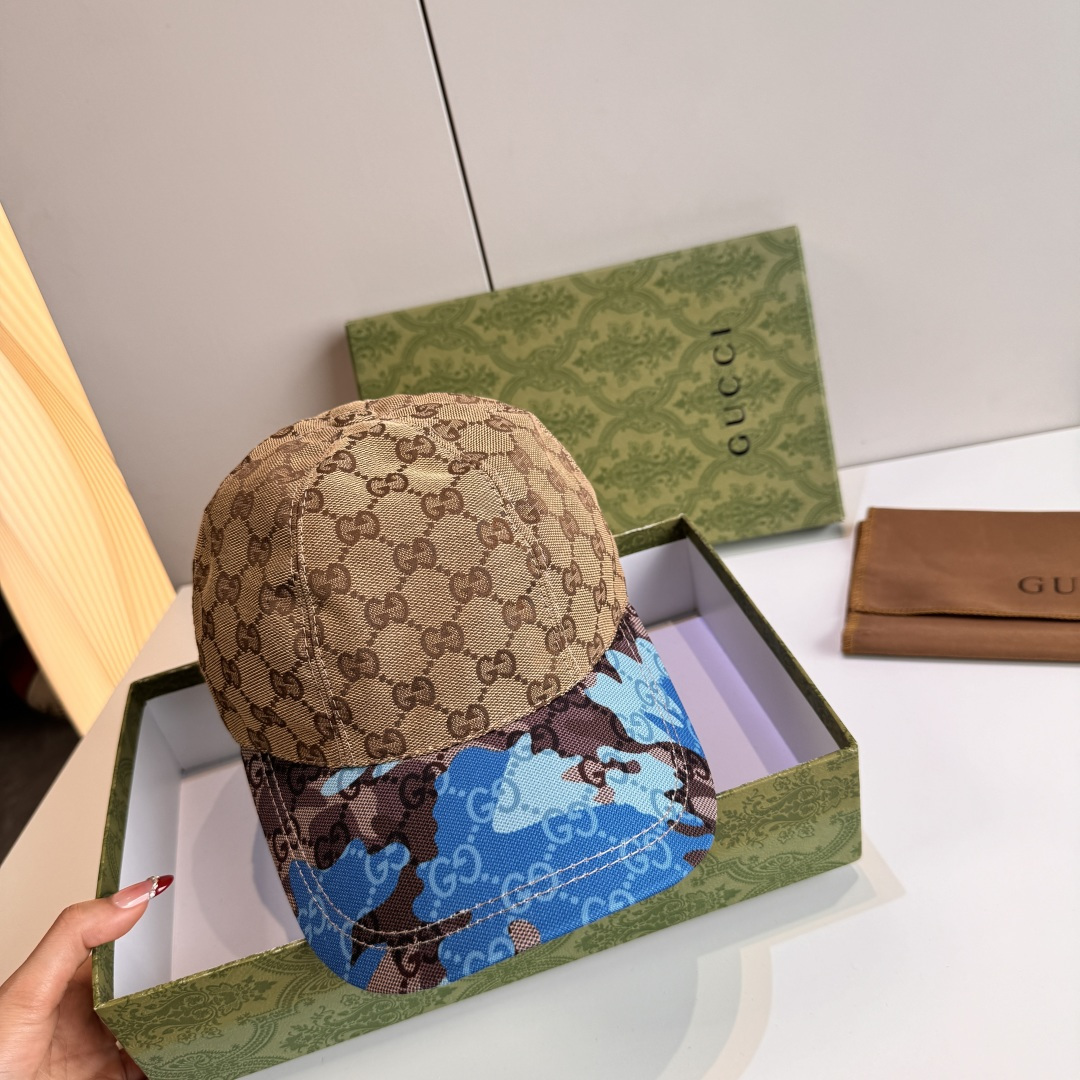 配盒子布袋，Gucci(古奇)新款原单棒球帽， 迷彩小双G，专柜热卖款，1:1开模订制，原版帆布料，时尚