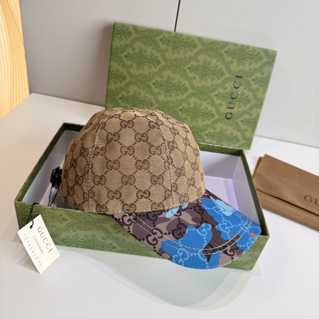 配盒子布袋，Gucci(古奇)新款原单棒球帽， 迷彩小双G，专柜热卖款，1:1开模订制，原版帆布料，时尚