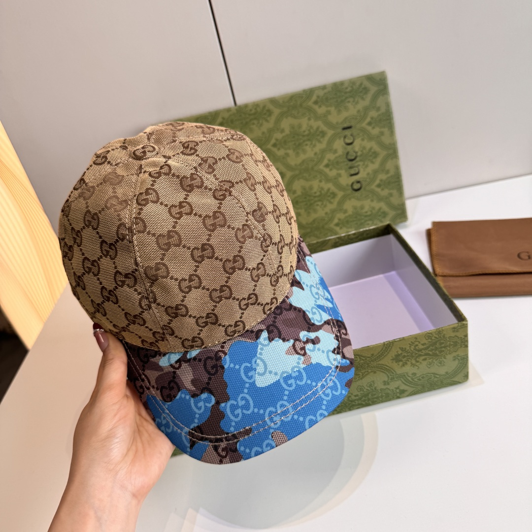 配盒子布袋，Gucci(古奇)新款原单棒球帽， 迷彩小双G，专柜热卖款，1:1开模订制，原版帆布料，时尚