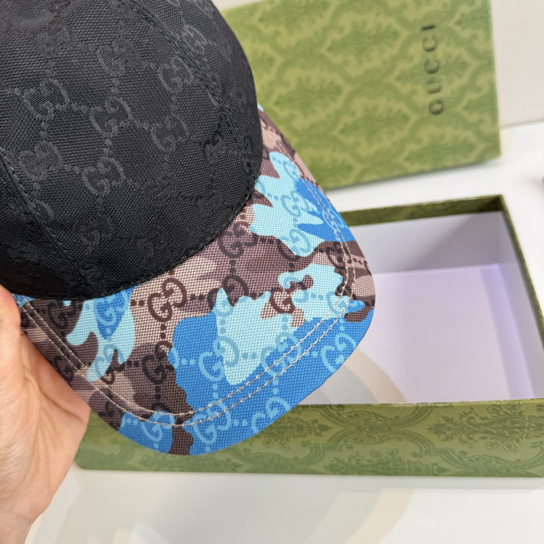 配盒子布袋，Gucci(古奇)新款原单棒球帽， 迷彩小双G，专柜热卖款，1:1开模订制，原版帆布料，时尚