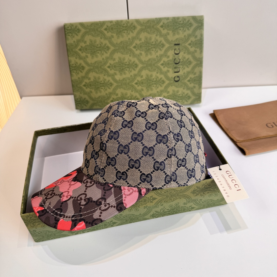 配盒子布袋，Gucci(古奇)新款原单棒球帽， 迷彩小双G，专柜热卖款，1:1开模订制，原版帆布料，时尚