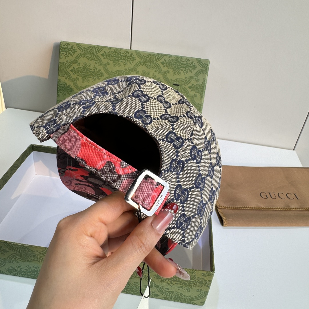 配盒子布袋，Gucci(古奇)新款原单棒球帽， 迷彩小双G，专柜热卖款，1:1开模订制，原版帆布料，时尚