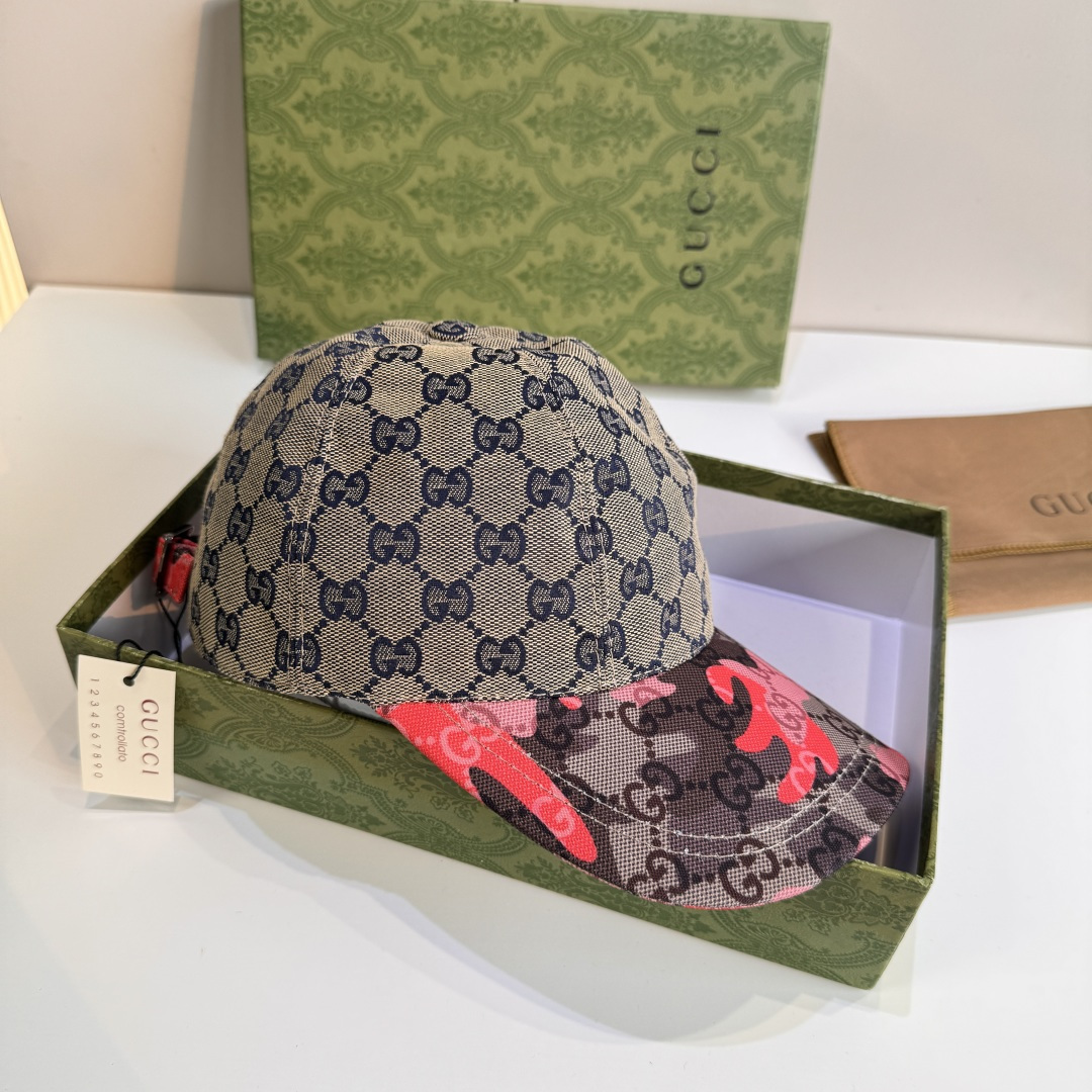 配盒子布袋，Gucci(古奇)新款原单棒球帽， 迷彩小双G，专柜热卖款，1:1开模订制，原版帆布料，时尚