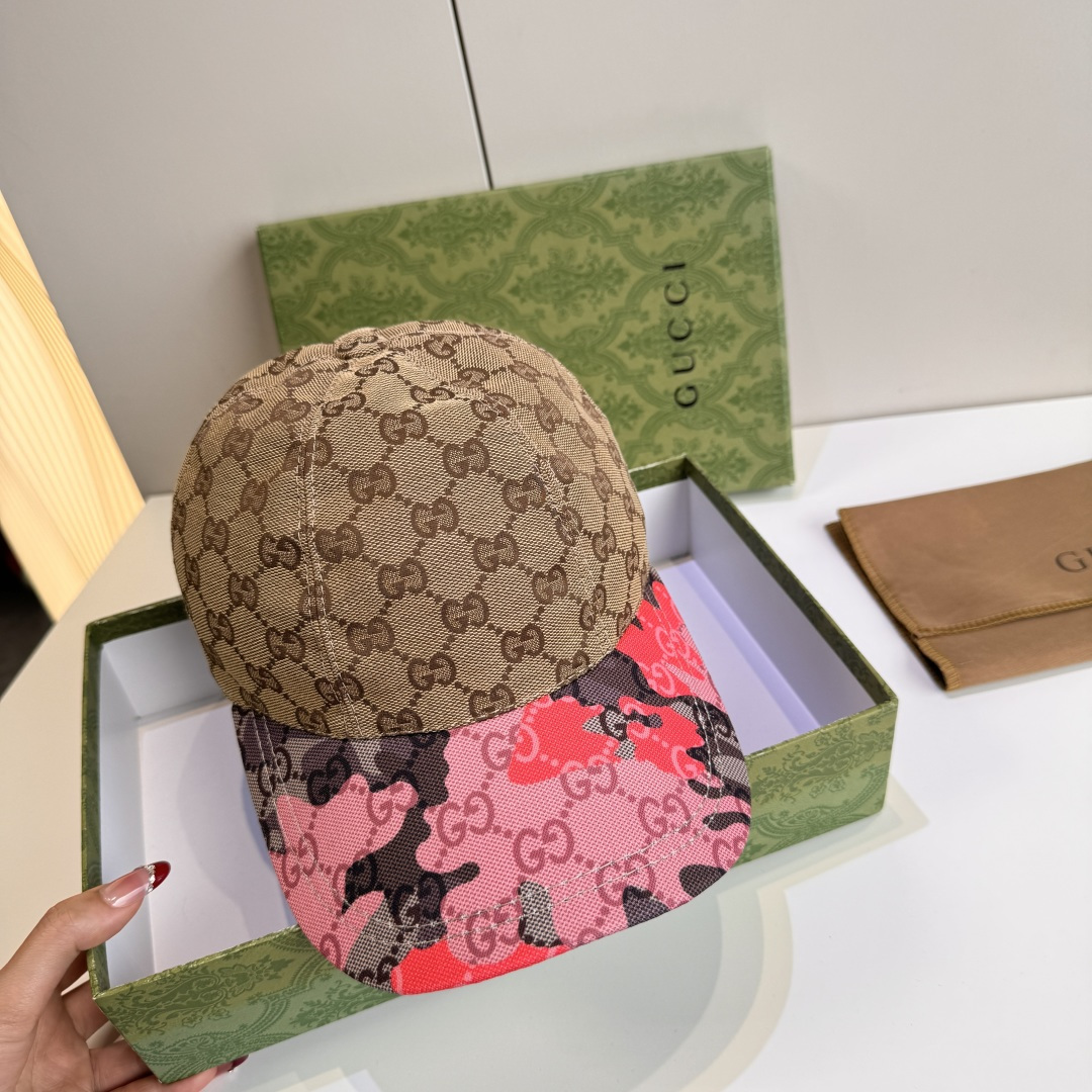 配盒子布袋，Gucci(古奇)新款原单棒球帽， 迷彩小双G，专柜热卖款，1:1开模订制，原版帆布料，时尚