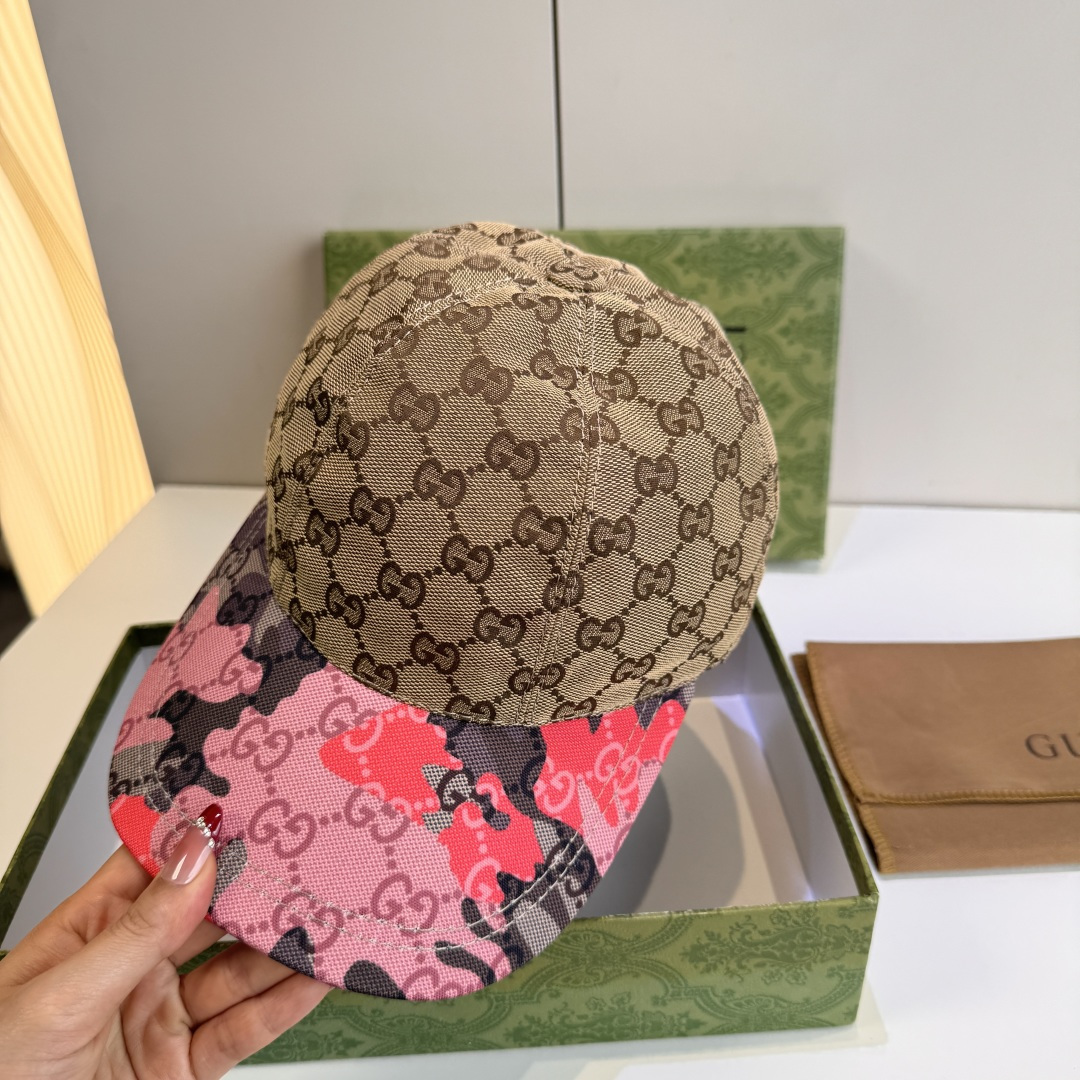 配盒子布袋，Gucci(古奇)新款原单棒球帽， 迷彩小双G，专柜热卖款，1:1开模订制，原版帆布料，时尚